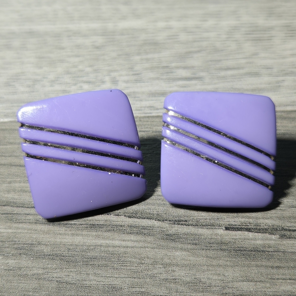 Purple And Silver Square Earrings